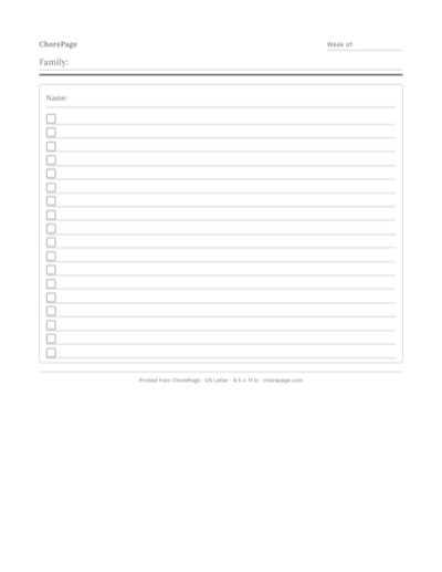 Preview of Blank fillable chore chart