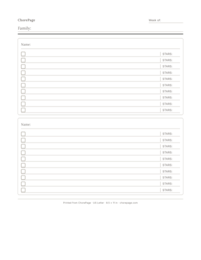 Preview of Weekly family chore chart
